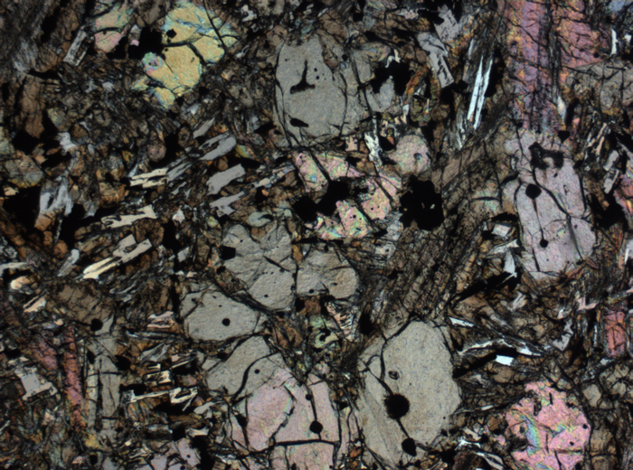 Thin Section Photograph of Apollo 12 Sample 12002,167 in Plane-Polarized Light at 2.5x Magnification and 2.85 mm Field of View (View #27)