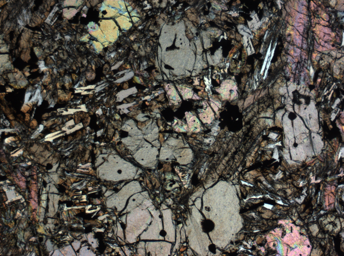 Thin Section Photograph of Apollo 12 Sample 12002,167 in Plane-Polarized Light at 2.5x Magnification and 2.85 mm Field of View (View #28)