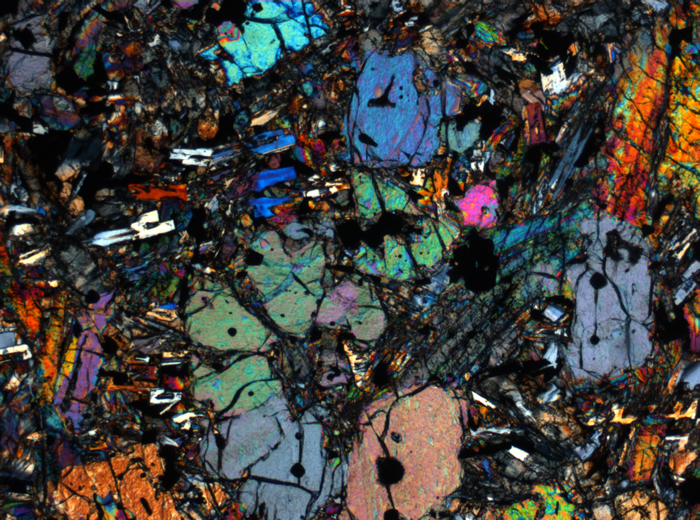 Thin Section Photograph of Apollo 12 Sample 12002,167 in Cross-Polarized Light at 2.5x Magnification and 2.85 mm Field of View (View #30)