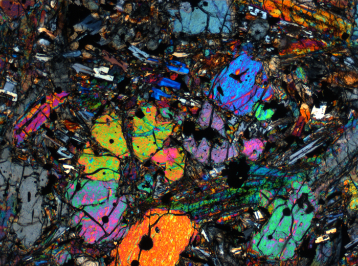 Thin Section Photograph of Apollo 12 Sample 12002,167 in Cross-Polarized Light at 2.5x Magnification and 2.85 mm Field of View (View #36)