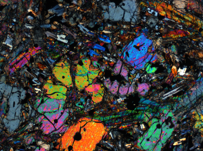 Thin Section Photograph of Apollo 12 Sample 12002,167 in Cross-Polarized Light at 2.5x Magnification and 2.85 mm Field of View (View #37)