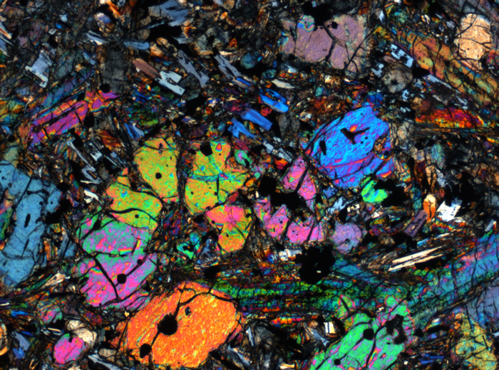 Thin Section Photograph of Apollo 12 Sample 12002,167 in Cross-Polarized Light at 2.5x Magnification and 2.85 mm Field of View (View #39)