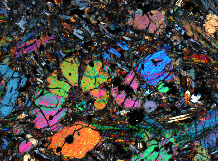 Thin Section Photograph of Apollo 12 Sample 12002,167 in Cross-Polarized Light at 2.5x Magnification and 2.85 mm Field of View (View #40)