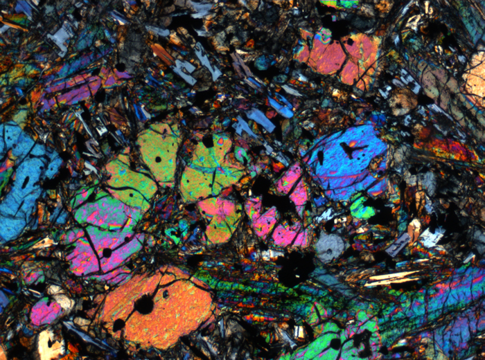 Thin Section Photograph of Apollo 12 Sample 12002,167 in Cross-Polarized Light at 2.5x Magnification and 2.85 mm Field of View (View #41)