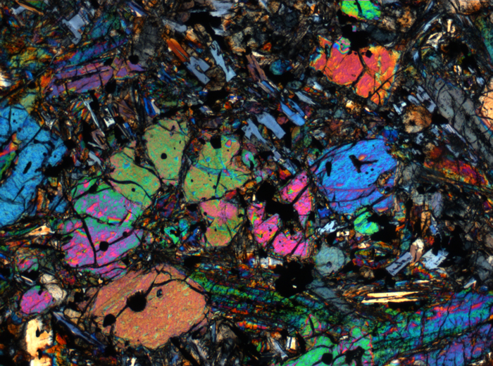 Thin Section Photograph of Apollo 12 Sample 12002,167 in Cross-Polarized Light at 2.5x Magnification and 2.85 mm Field of View (View #42)