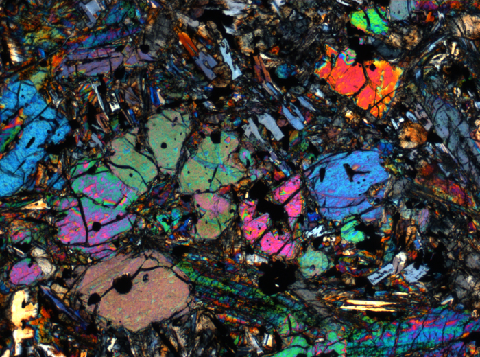 Thin Section Photograph of Apollo 12 Sample 12002,167 in Cross-Polarized Light at 2.5x Magnification and 2.85 mm Field of View (View #43)