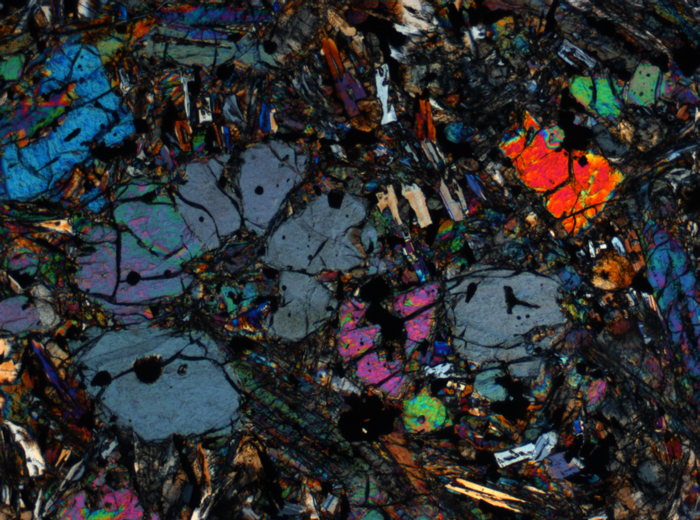 Thin Section Photograph of Apollo 12 Sample 12002,167 in Cross-Polarized Light at 2.5x Magnification and 2.85 mm Field of View (View #46)