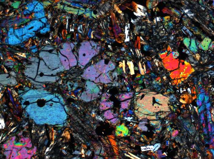 Thin Section Photograph of Apollo 12 Sample 12002,167 in Cross-Polarized Light at 2.5x Magnification and 2.85 mm Field of View (View #48)