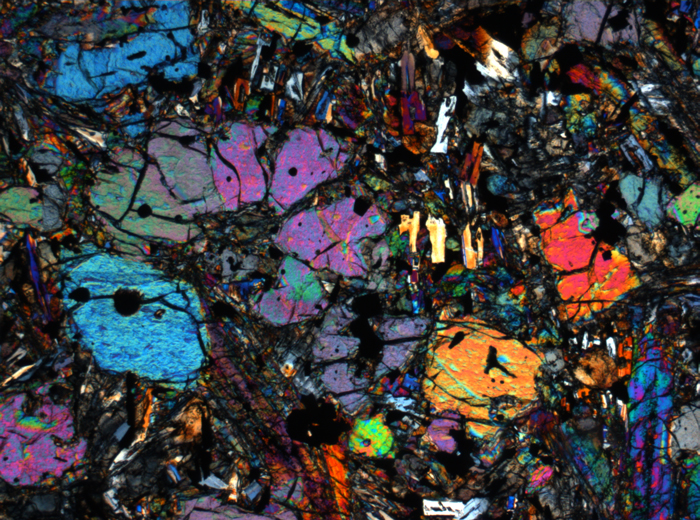 Thin Section Photograph of Apollo 12 Sample 12002,167 in Cross-Polarized Light at 2.5x Magnification and 2.85 mm Field of View (View #50)