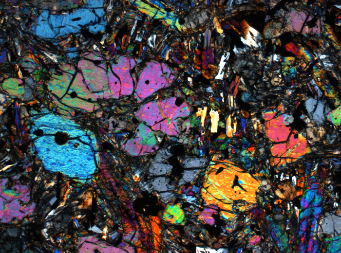 Thin Section Photograph of Apollo 12 Sample 12002,167 in Cross-Polarized Light at 2.5x Magnification and 2.85 mm Field of View (View #51)