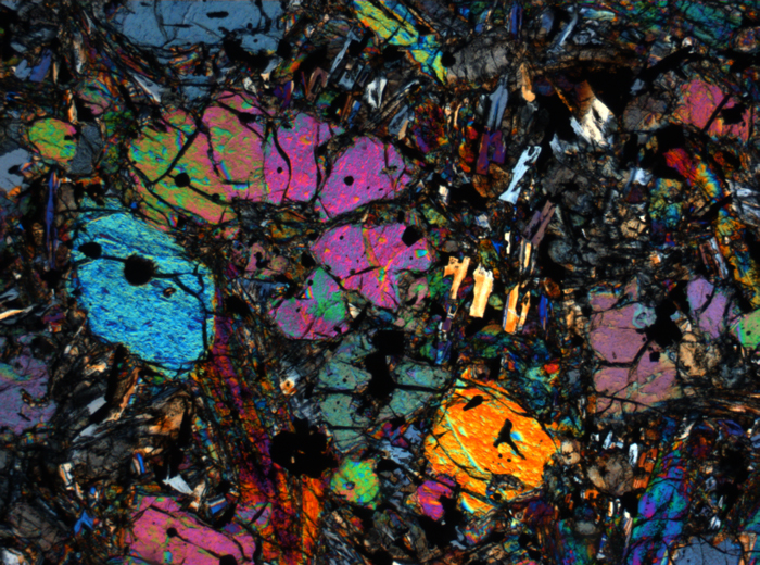 Thin Section Photograph of Apollo 12 Sample 12002,167 in Cross-Polarized Light at 2.5x Magnification and 2.85 mm Field of View (View #53)