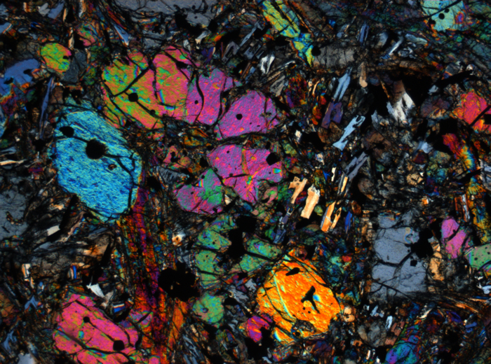Thin Section Photograph of Apollo 12 Sample 12002,167 in Cross-Polarized Light at 2.5x Magnification and 2.85 mm Field of View (View #55)