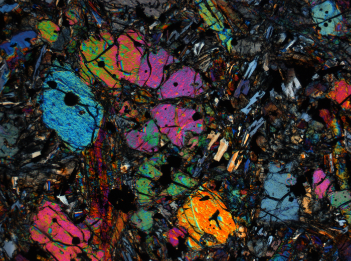 Thin Section Photograph of Apollo 12 Sample 12002,167 in Cross-Polarized Light at 2.5x Magnification and 2.85 mm Field of View (View #56)