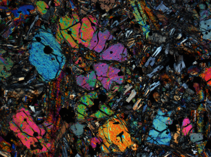 Thin Section Photograph of Apollo 12 Sample 12002,167 in Cross-Polarized Light at 2.5x Magnification and 2.85 mm Field of View (View #58)