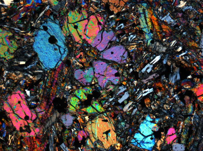 Thin Section Photograph of Apollo 12 Sample 12002,167 in Cross-Polarized Light at 2.5x Magnification and 2.85 mm Field of View (View #60)