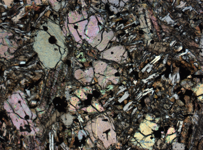 Thin Section Photograph of Apollo 12 Sample 12002,167 in Plane-Polarized Light at 2.5x Magnification and 2.85 mm Field of View (View #60)