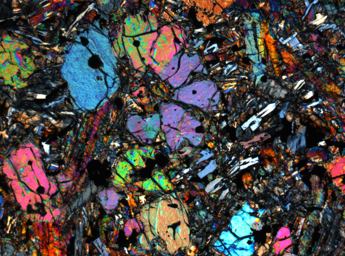 Thin Section Photograph of Apollo 12 Sample 12002,167 in Cross-Polarized Light at 2.5x Magnification and 2.85 mm Field of View (View #61)