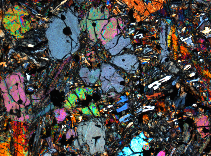 Thin Section Photograph of Apollo 12 Sample 12002,167 in Cross-Polarized Light at 2.5x Magnification and 2.85 mm Field of View (View #63)