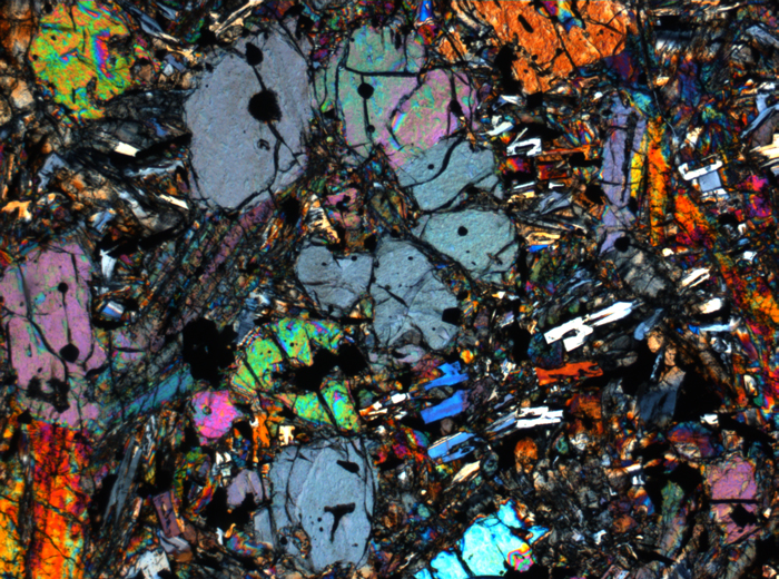 Thin Section Photograph of Apollo 12 Sample 12002,167 in Cross-Polarized Light at 2.5x Magnification and 2.85 mm Field of View (View #64)