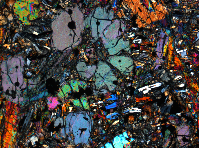 Thin Section Photograph of Apollo 12 Sample 12002,167 in Cross-Polarized Light at 2.5x Magnification and 2.85 mm Field of View (View #65)