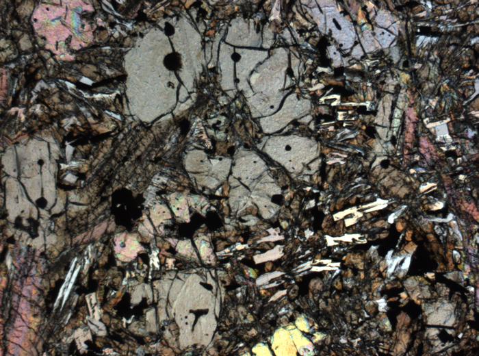 Thin Section Photograph of Apollo 12 Sample 12002,167 in Plane-Polarized Light at 2.5x Magnification and 2.85 mm Field of View (View #65)