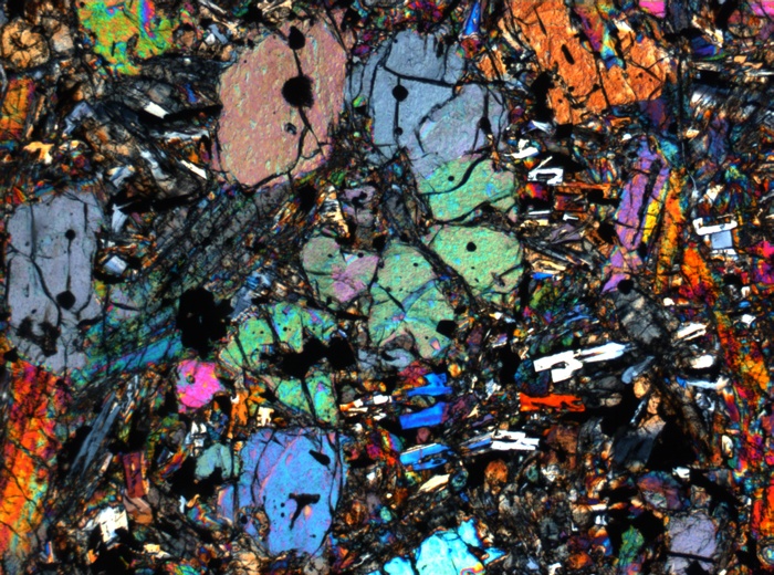 Thin Section Photograph of Apollo 12 Sample 12002,167 in Cross-Polarized Light at 2.5x Magnification and 2.85 mm Field of View (View #66)
