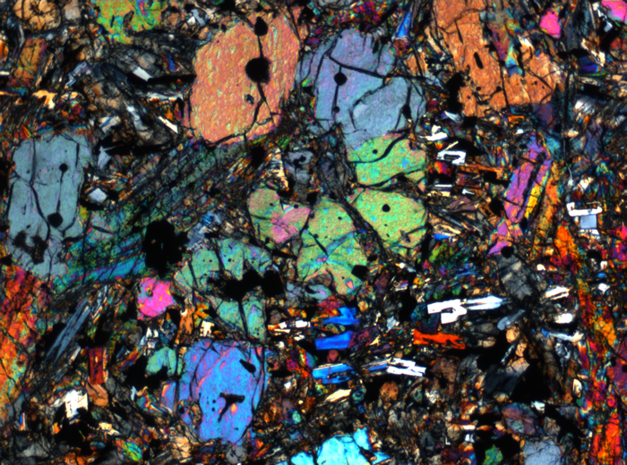 Thin Section Photograph of Apollo 12 Sample 12002,167 in Cross-Polarized Light at 2.5x Magnification and 2.85 mm Field of View (View #67)