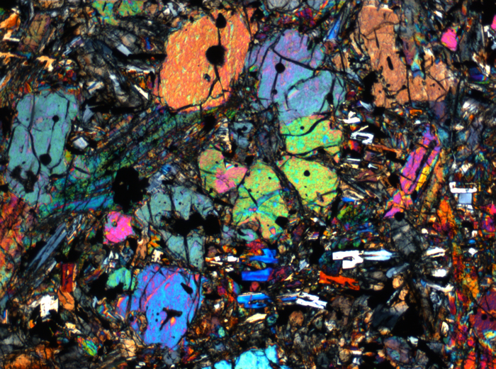 Thin Section Photograph of Apollo 12 Sample 12002,167 in Cross-Polarized Light at 2.5x Magnification and 2.85 mm Field of View (View #68)