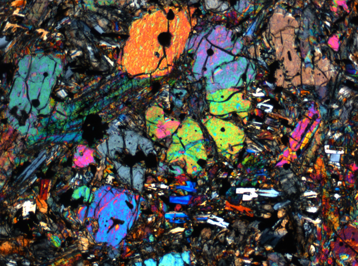 Thin Section Photograph of Apollo 12 Sample 12002,167 in Cross-Polarized Light at 2.5x Magnification and 2.85 mm Field of View (View #69)