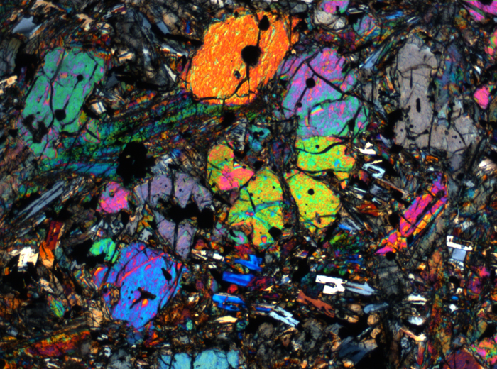 Thin Section Photograph of Apollo 12 Sample 12002,167 in Cross-Polarized Light at 2.5x Magnification and 2.85 mm Field of View (View #71)