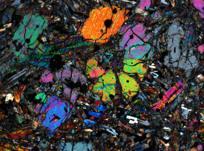 Thin Section Photograph of Apollo 12 Sample 12002,167 in Cross-Polarized Light at 2.5x Magnification and 2.85 mm Field of View (View #72)