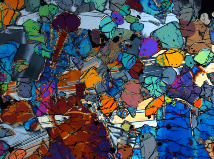 Thin Section Photograph of Apollo 12 Sample 12005,57 in Cross-Polarized Light at 2.5x Magnification and 2.85 mm Field of View (View #2)