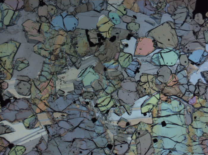 Thin Section Photograph of Apollo 12 Sample 12005,57 in Plane-Polarized Light at 2.5x Magnification and 2.85 mm Field of View (View #2)