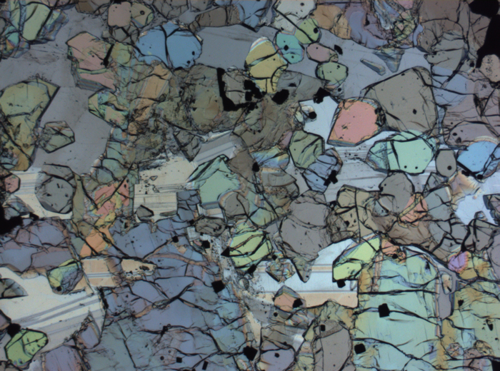 Thin Section Photograph of Apollo 12 Sample 12005,57 in Plane-Polarized Light at 2.5x Magnification and 2.85 mm Field of View (View #3)