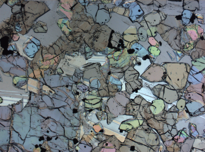 Thin Section Photograph of Apollo 12 Sample 12005,57 in Plane-Polarized Light at 2.5x Magnification and 2.85 mm Field of View (View #8)