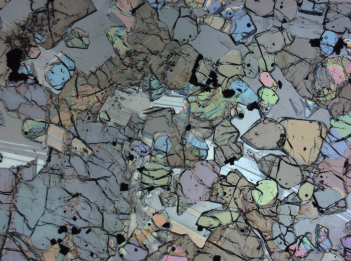 Thin Section Photograph of Apollo 12 Sample 12005,57 in Plane-Polarized Light at 2.5x Magnification and 2.85 mm Field of View (View #9)
