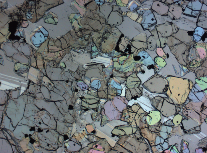 Thin Section Photograph of Apollo 12 Sample 12005,57 in Plane-Polarized Light at 2.5x Magnification and 2.85 mm Field of View (View #10)