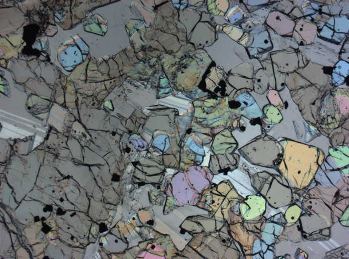 Thin Section Photograph of Apollo 12 Sample 12005,57 in Plane-Polarized Light at 2.5x Magnification and 2.85 mm Field of View (View #11)