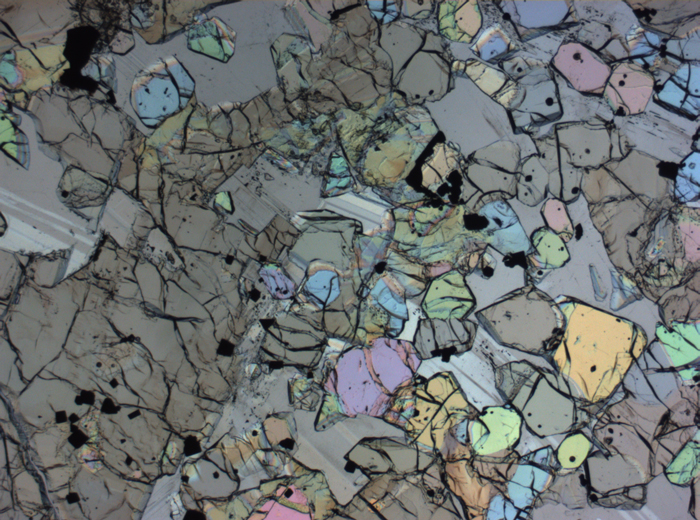 Thin Section Photograph of Apollo 12 Sample 12005,57 in Plane-Polarized Light at 2.5x Magnification and 2.85 mm Field of View (View #12)