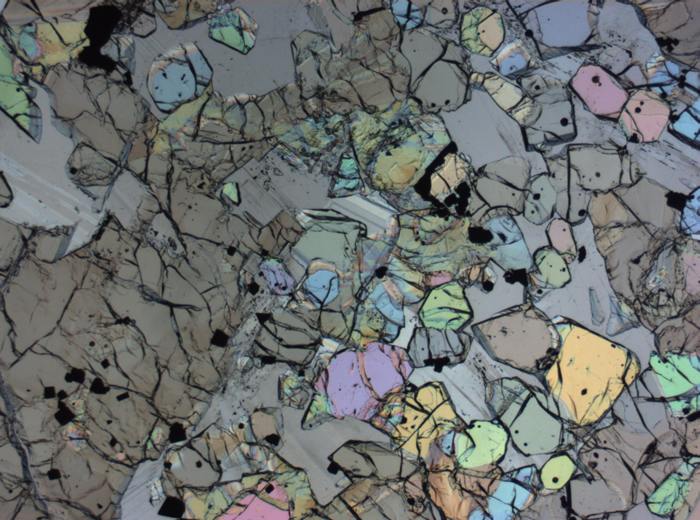 Thin Section Photograph of Apollo 12 Sample 12005,57 in Plane-Polarized Light at 2.5x Magnification and 2.85 mm Field of View (View #13)