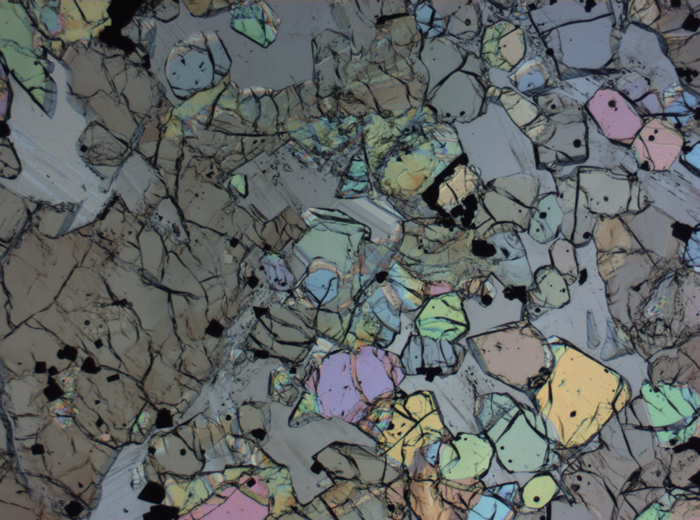 Thin Section Photograph of Apollo 12 Sample 12005,57 in Plane-Polarized Light at 2.5x Magnification and 2.85 mm Field of View (View #14)