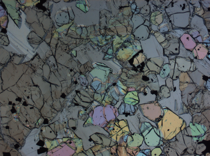 Thin Section Photograph of Apollo 12 Sample 12005,57 in Plane-Polarized Light at 2.5x Magnification and 2.85 mm Field of View (View #15)