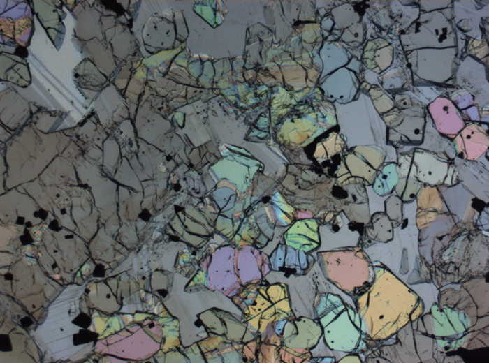 Thin Section Photograph of Apollo 12 Sample 12005,57 in Plane-Polarized Light at 2.5x Magnification and 2.85 mm Field of View (View #16)