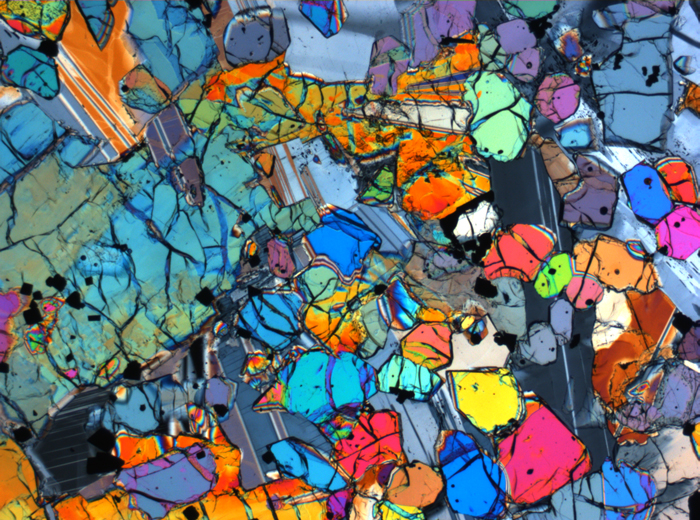 Thin Section Photograph of Apollo 12 Sample 12005,57 in Cross-Polarized Light at 2.5x Magnification and 2.85 mm Field of View (View #17)