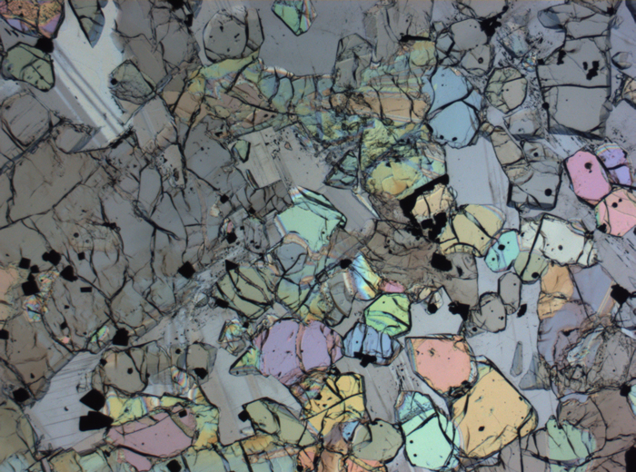 Thin Section Photograph of Apollo 12 Sample 12005,57 in Plane-Polarized Light at 2.5x Magnification and 2.85 mm Field of View (View #17)