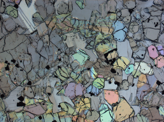 Thin Section Photograph of Apollo 12 Sample 12005,57 in Plane-Polarized Light at 2.5x Magnification and 2.85 mm Field of View (View #18)