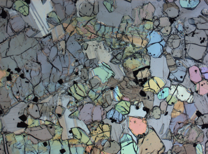 Thin Section Photograph of Apollo 12 Sample 12005,57 in Plane-Polarized Light at 2.5x Magnification and 2.85 mm Field of View (View #19)