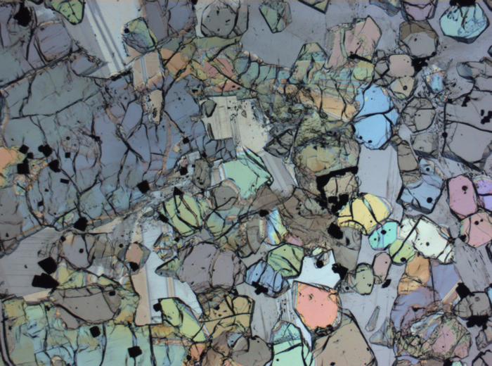Thin Section Photograph of Apollo 12 Sample 12005,57 in Plane-Polarized Light at 2.5x Magnification and 2.85 mm Field of View (View #20)