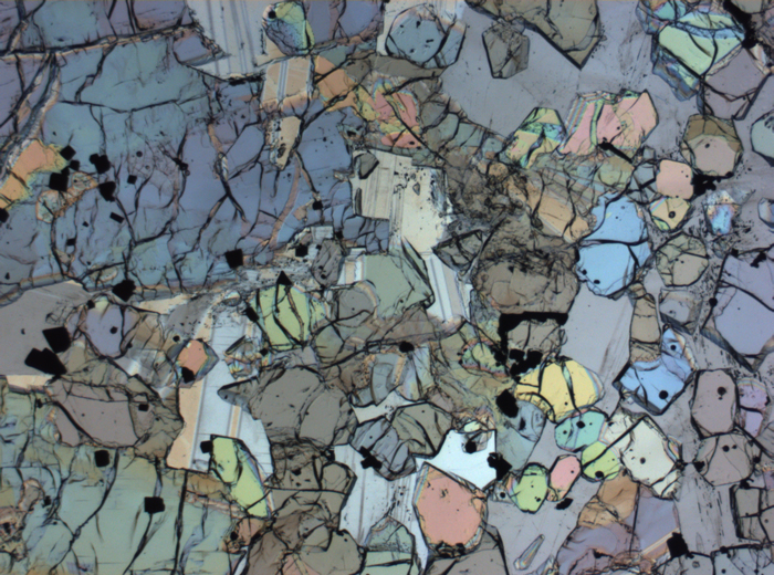 Thin Section Photograph of Apollo 12 Sample 12005,57 in Plane-Polarized Light at 2.5x Magnification and 2.85 mm Field of View (View #23)