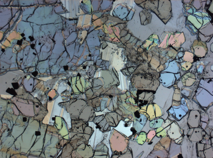 Thin Section Photograph of Apollo 12 Sample 12005,57 in Plane-Polarized Light at 2.5x Magnification and 2.85 mm Field of View (View #24)